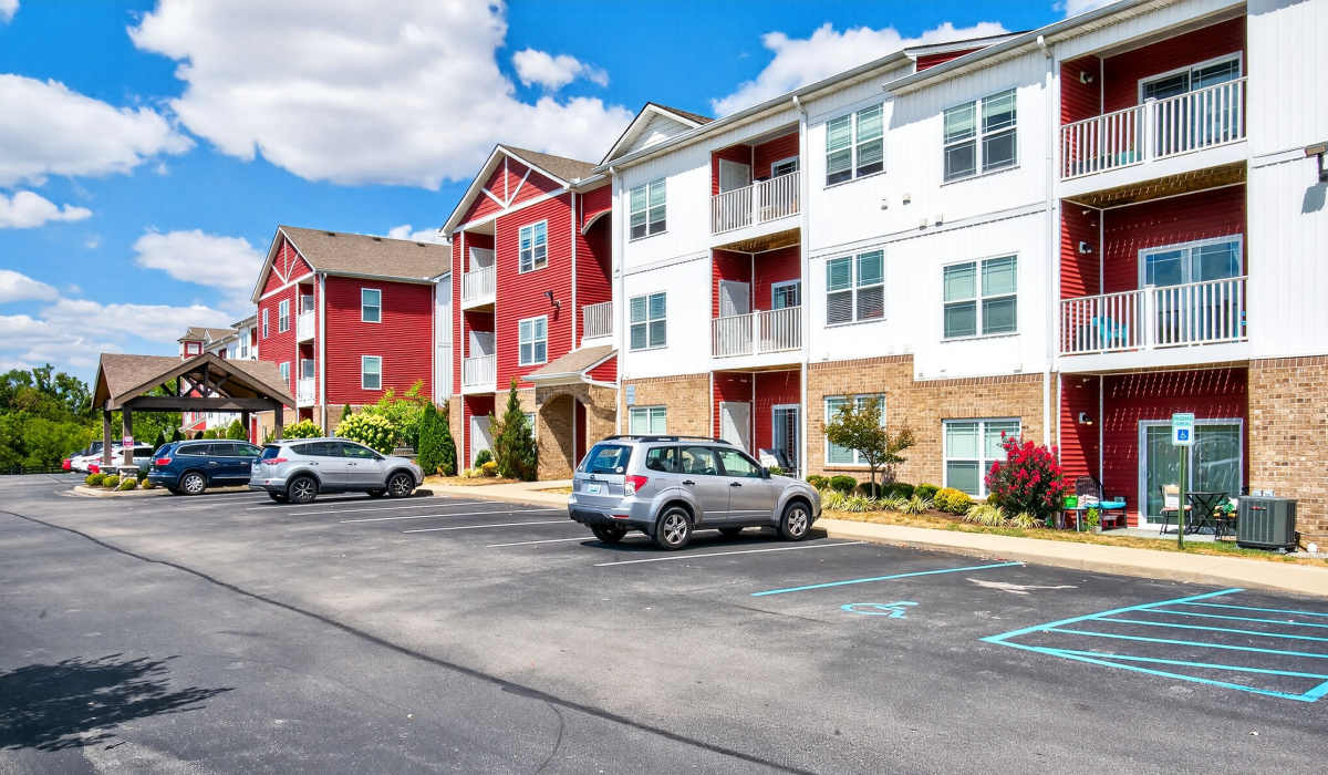Exterior view of apartments with parking space at Palomar Stables in Lexington,Kentucky