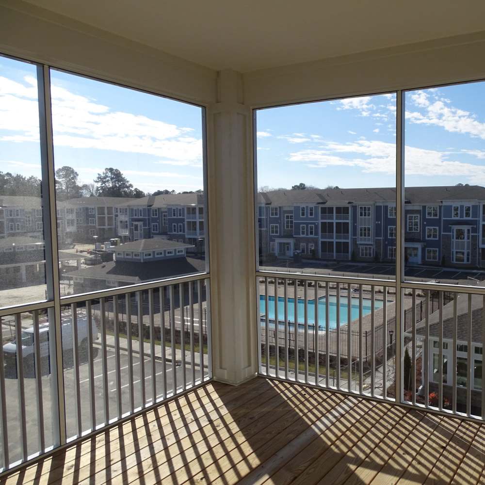 A patio of the apartment at The Apartments At Kelton Station in Williamsburg, Virginia