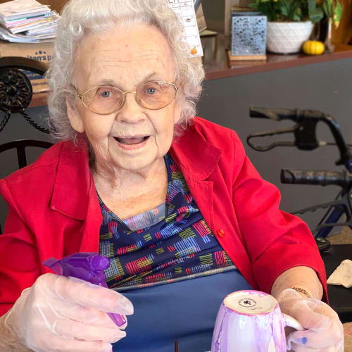 Resident in a wheelchair at Canoe Brook Assisted Living in Ardmore, Oklahoma