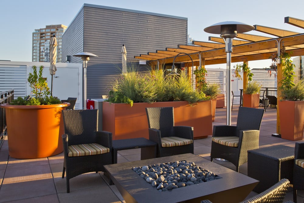 Rooftop Deck at sunset at The Century in Seattle, Washington