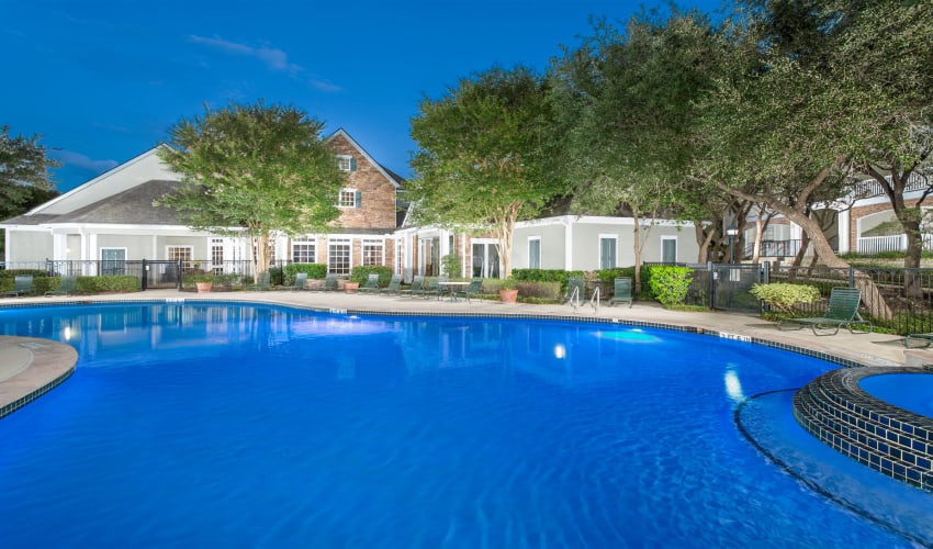 Night view of the swimming at The Lodge at Westover Hills in San Antonio, Texas