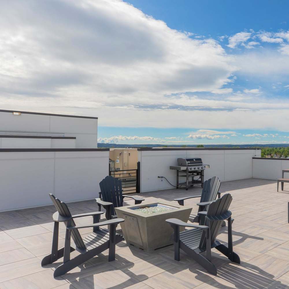 Community building fire pit at rooftop at Shiloh Commons in Billings, Montana