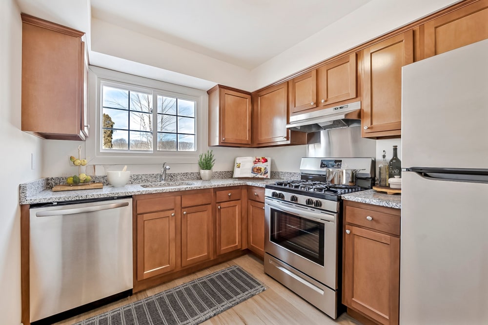 Kitchen with modern cabinets at Lake Shore Park Apartments in Watervliet, New York