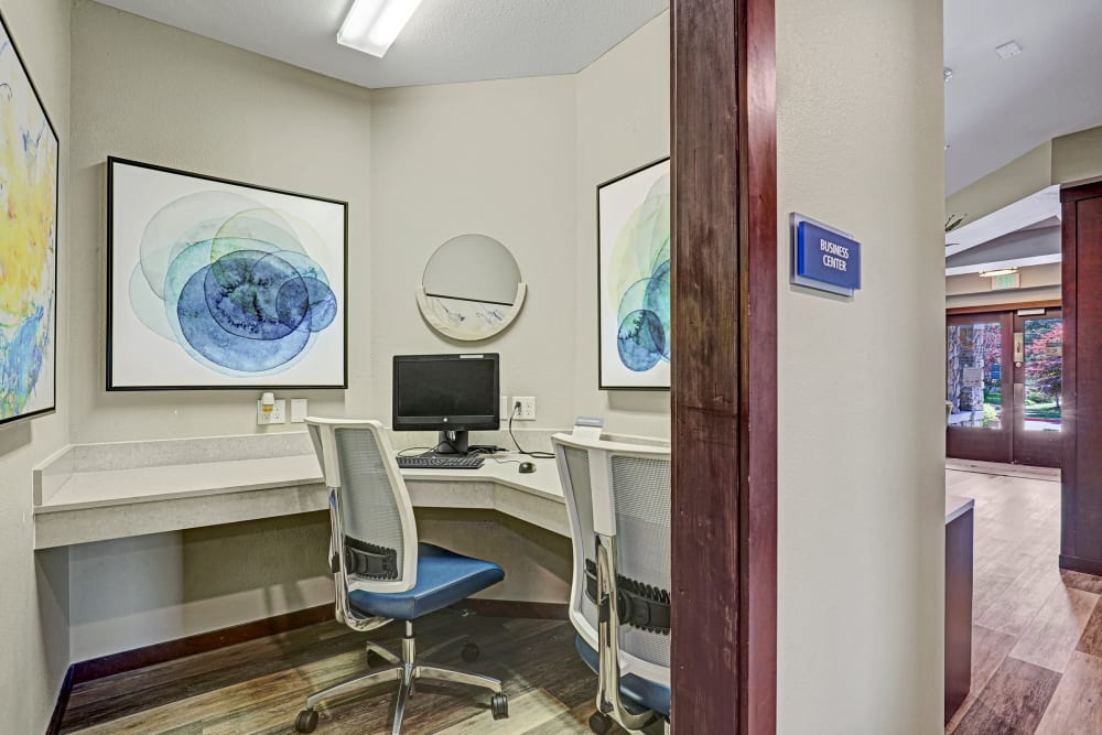 Stay connected with computers in the community business center at Cascade Ridge in Silverdale, Washington