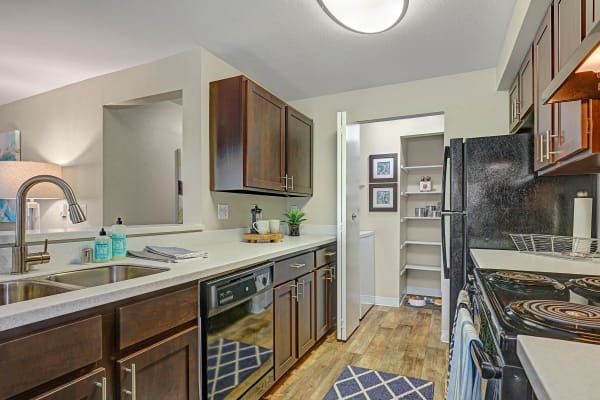 A fully equipped kitchen at Cascade Ridge in Silverdale, Washington