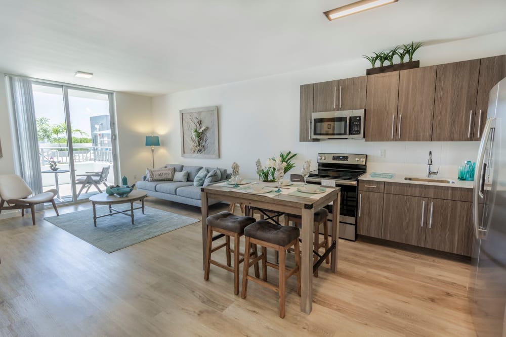 Kitchen and living room at 275 Fontaine Parc in Miami, Florida