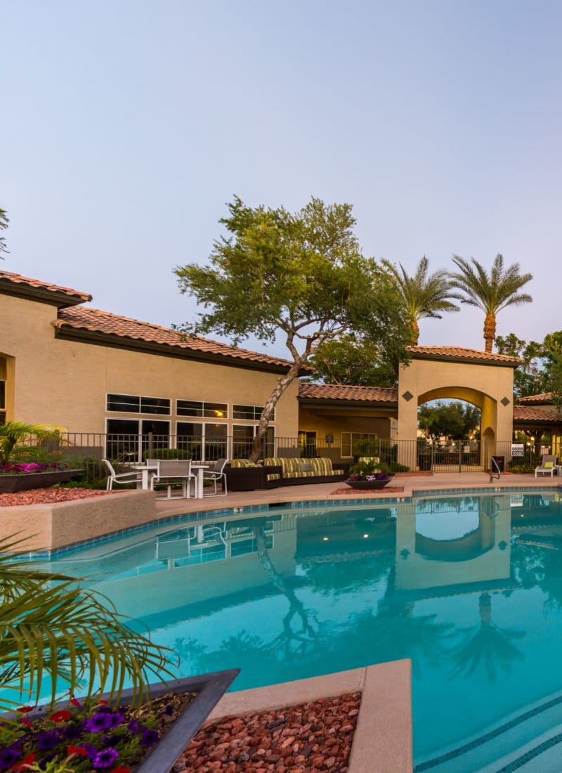 Pool at dusk at Marquis at Arrowhead in Peoria, Arizona