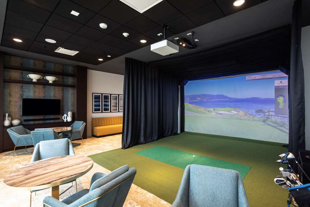 Community putting area at The Novus Apartments in Durham, North Carolina