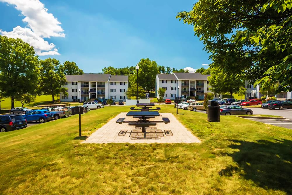 Grilling stations at Fox Run Apartments in Edgewood, Maryland