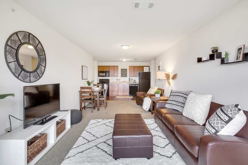 Student apartment living room at Traverse Commons in Indiana, Pennsylvania