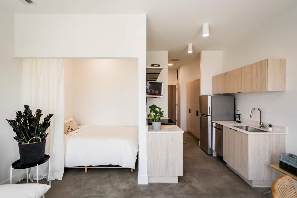 Wide view of the apartment at Detroit Living in Detroit, Michigan