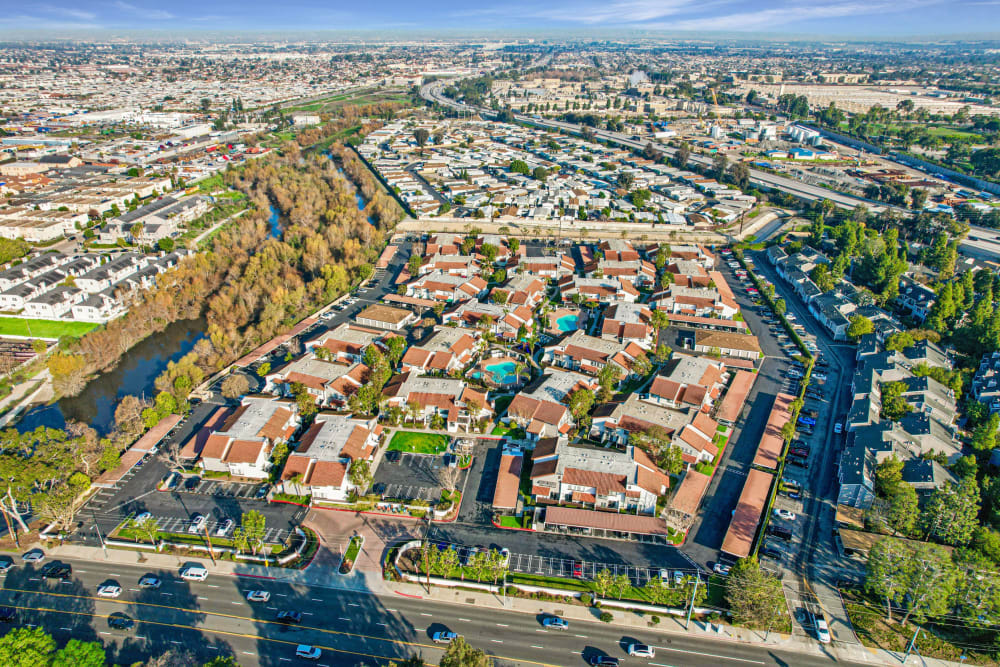 Aerial view of Property at Portofino Townhomes in Wilmington, California