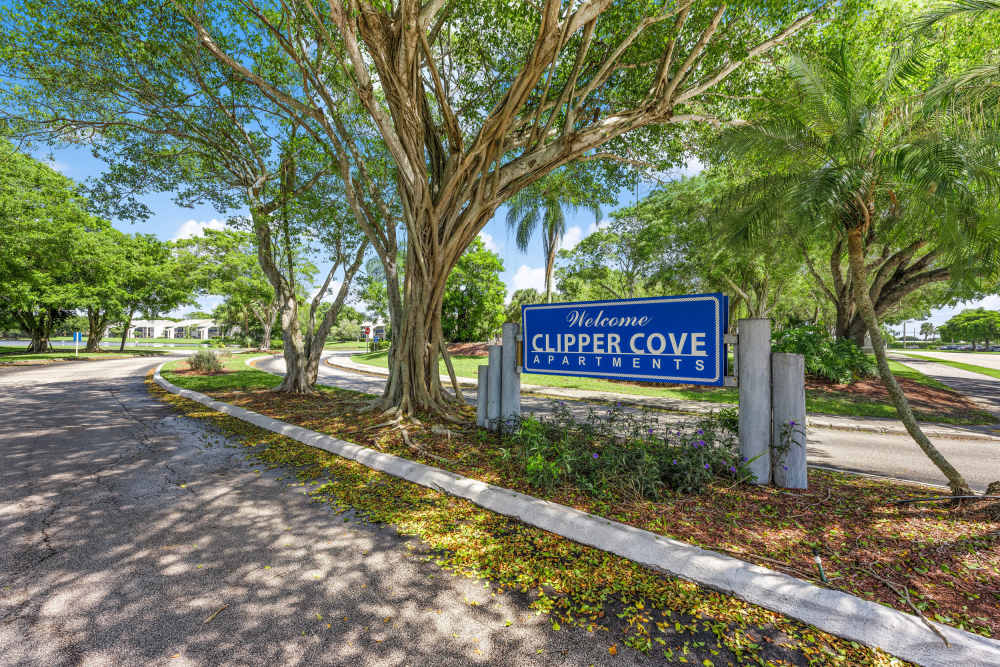 Property sign at Clipper Cove Apartments in Boynton Beach, Florida