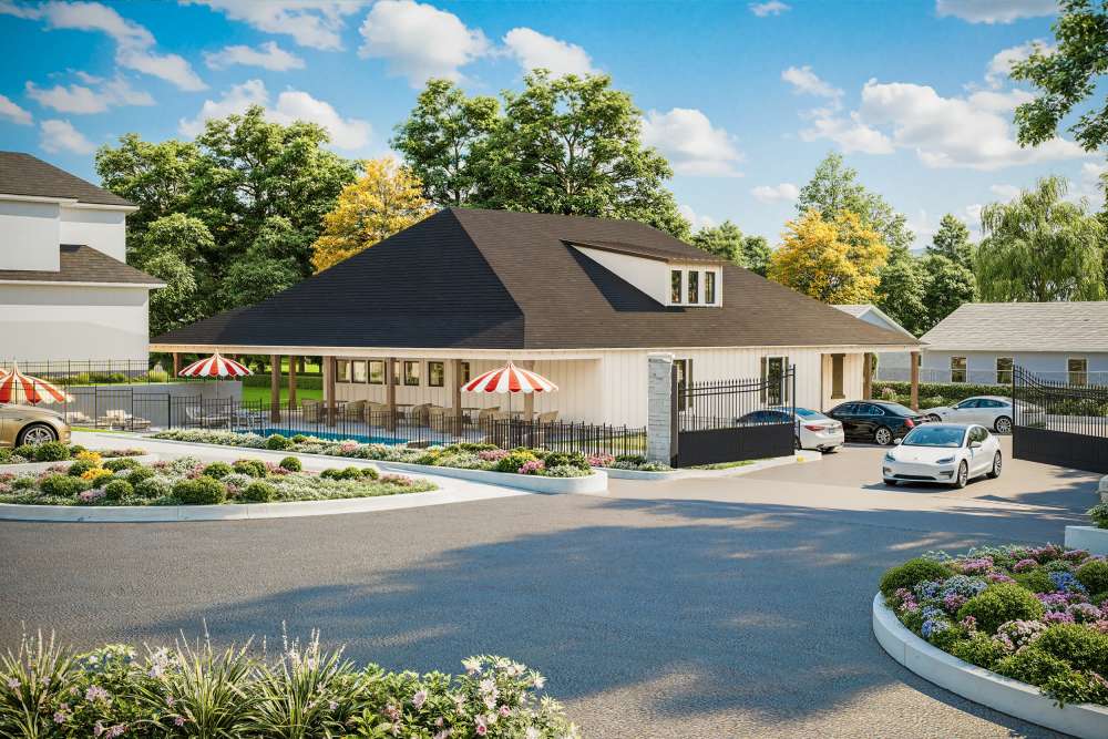 Clubhouse entrance with gated access at Russ Town Crossing in Ruston, Louisiana