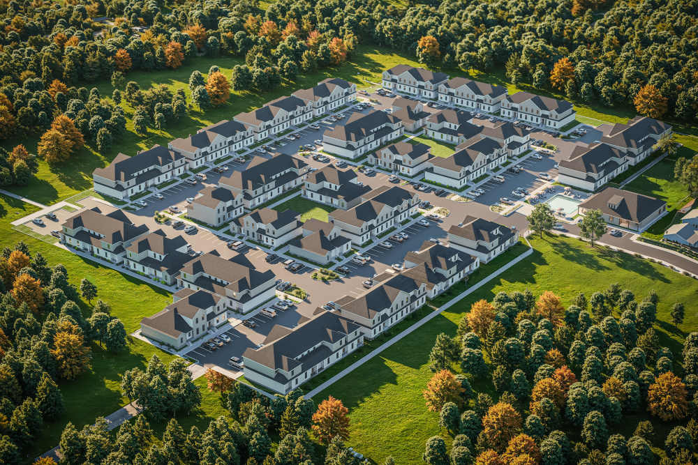 Aerial view of luxury apartment community at Russ Town Crossing in Ruston, Louisiana
