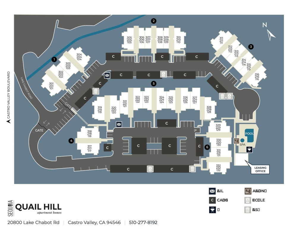 Community site map for Quail Hill Apartment Homes in Castro Valley, California
