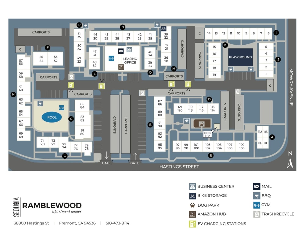 Community site map for Ramblewood Apartment Homes in Fremont, California