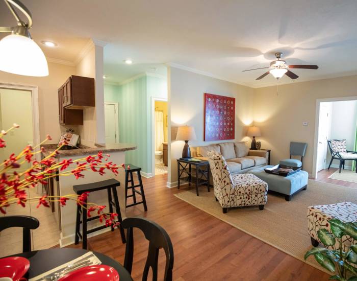 Eat-In kitchen beside the living space at Ballantyne Commons of Augusta in Augusta, Georgia