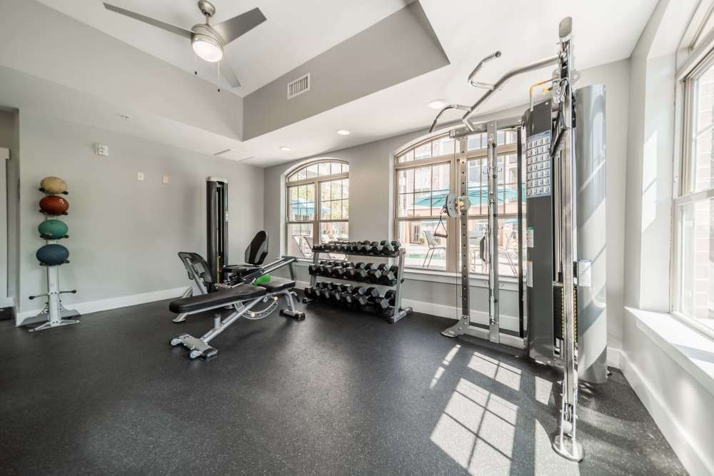 Fitness Center Weights Area at Cedar Flats in Charlotte, North Carolina