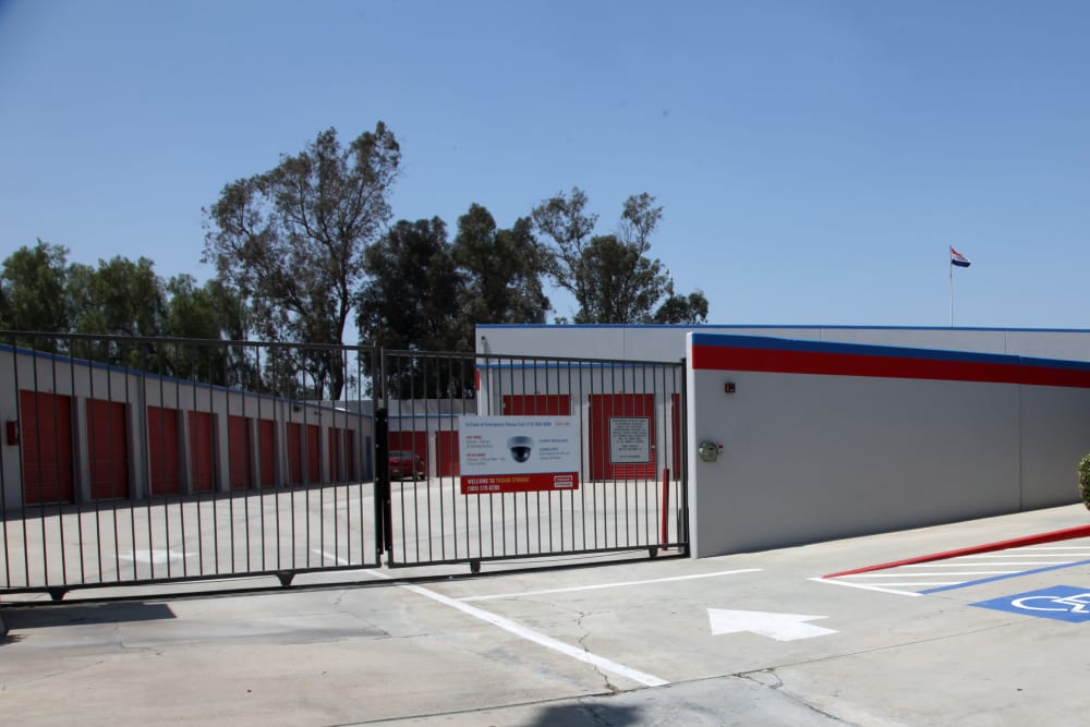 Gated entrance and outdoor units at Trojan Storage of Colton in Colton, California