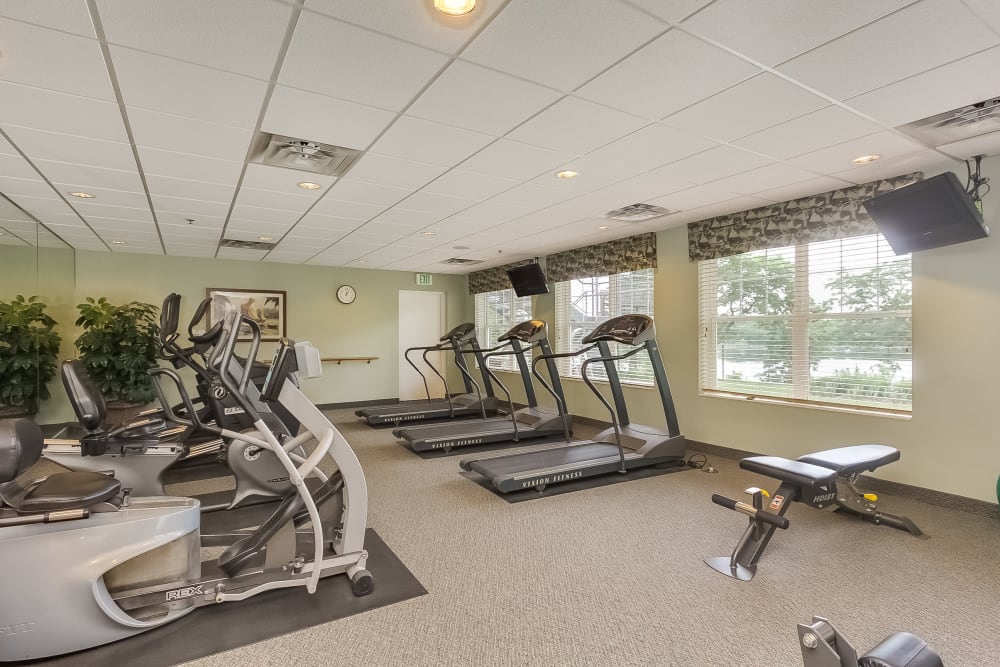 Fitness room at Applewood Pointe of New Brighton in New Brighton, Minnesota.