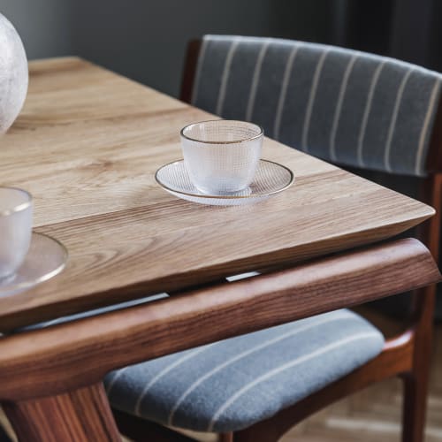 Modern table with glasses on it at Lumen Doraville in Doraville, Georgia