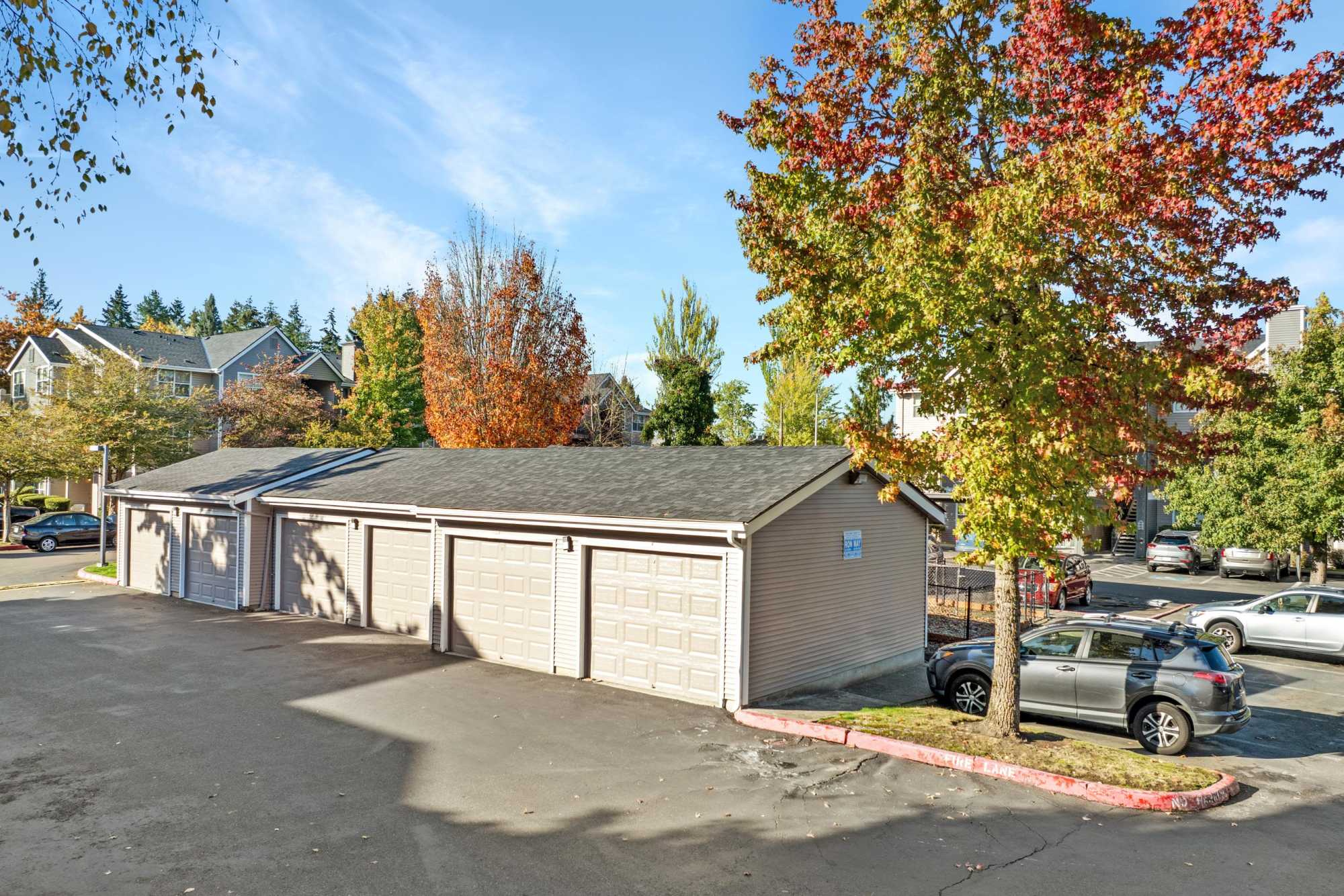 Covered parking garage at Wildreed Apartments in Everett, Washington