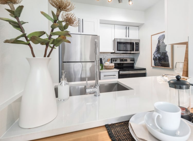 Modern decor in the open-concept living area of a model home at Mezza in Jacksonville, Florida