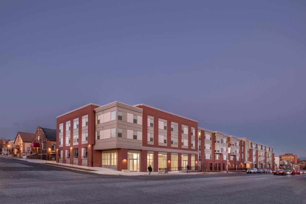 View of building at night North Avenue Gateway II in Baltimore, Maryland