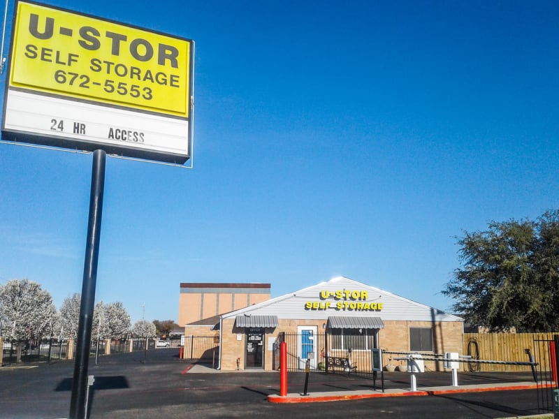 A view of the leasing office and sign at U-Stor Abilene in Abilene, Texas