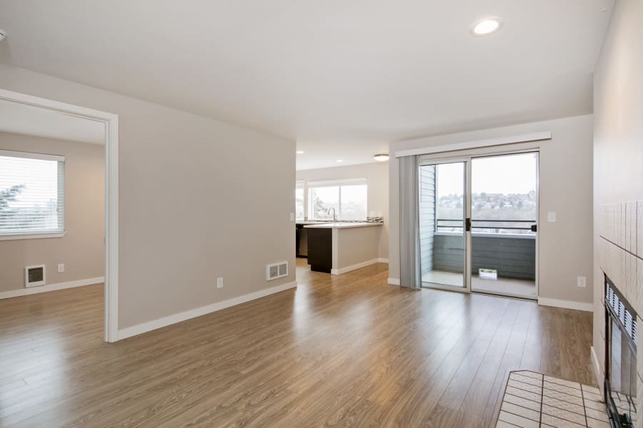 Living room at Aire Apartments in Seattle, Washington