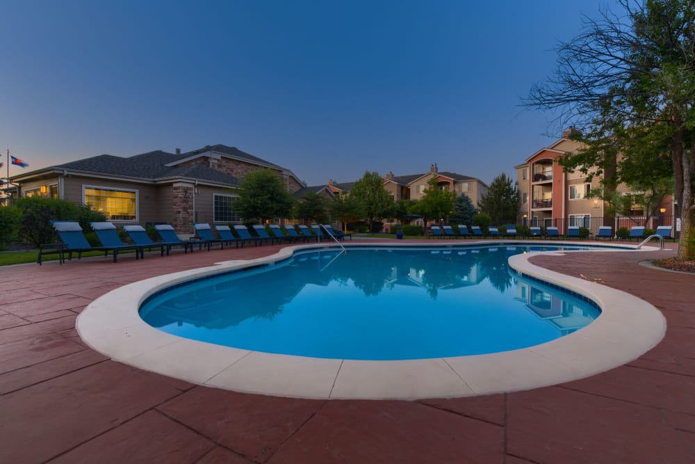 Sparkling pool at Whisper Creek Apartment Homes in Lakewood, Colorado