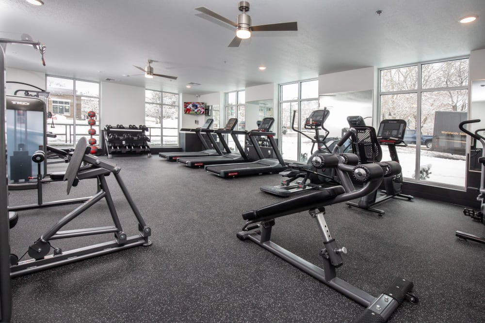 A fitness center fully equipped at The Hardison in Salt Lake City, Utah
