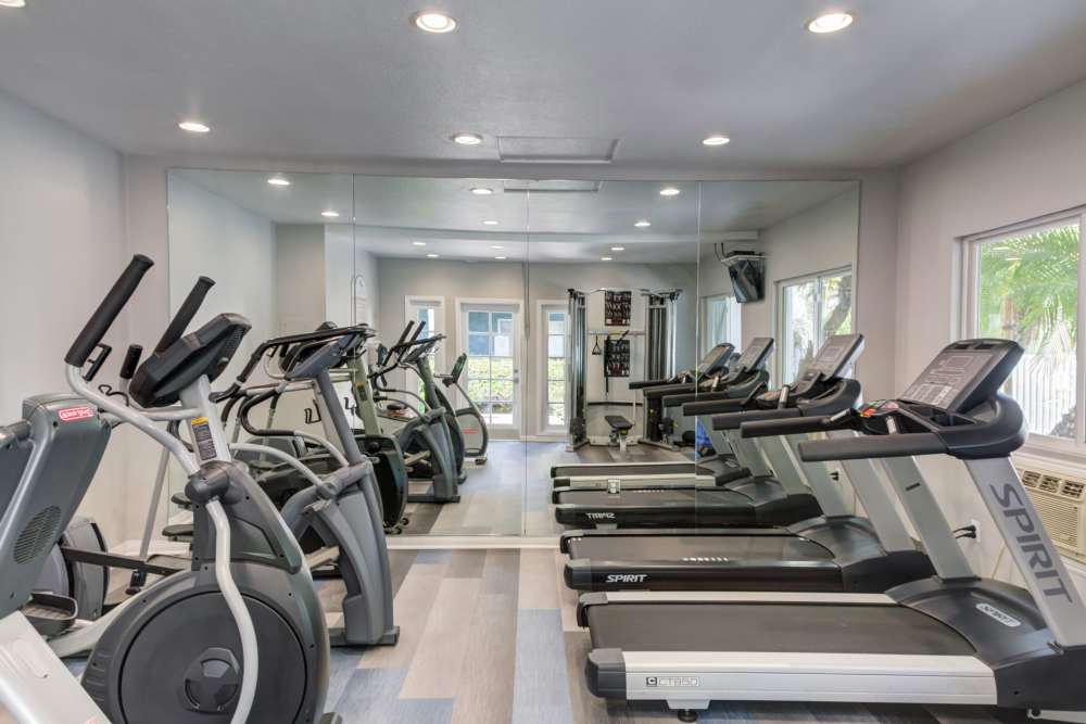 Fitness center at Kendallwood Apartments in Whittier, California