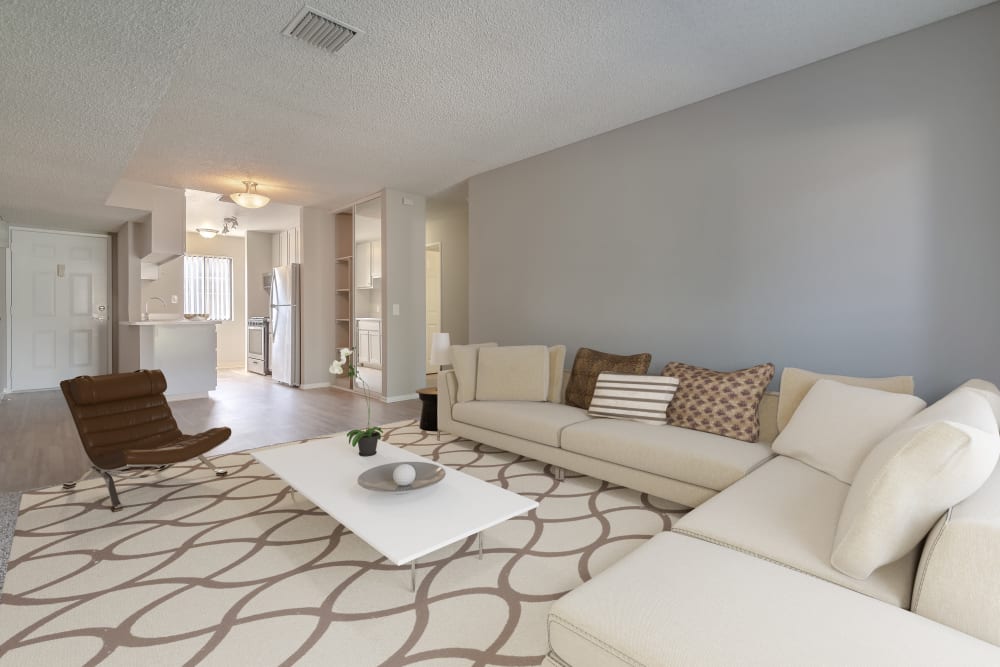 Furnished living room at Sunset Ridge Apartments in Lancaster, California