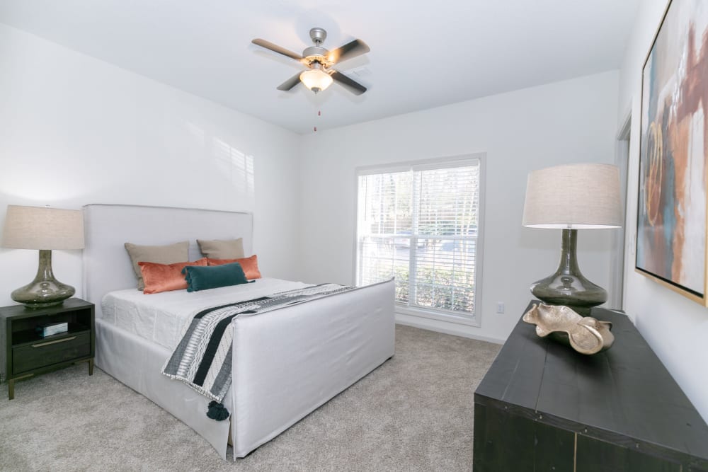 Model bedroom at Highland Square in Atlanta, Georgia