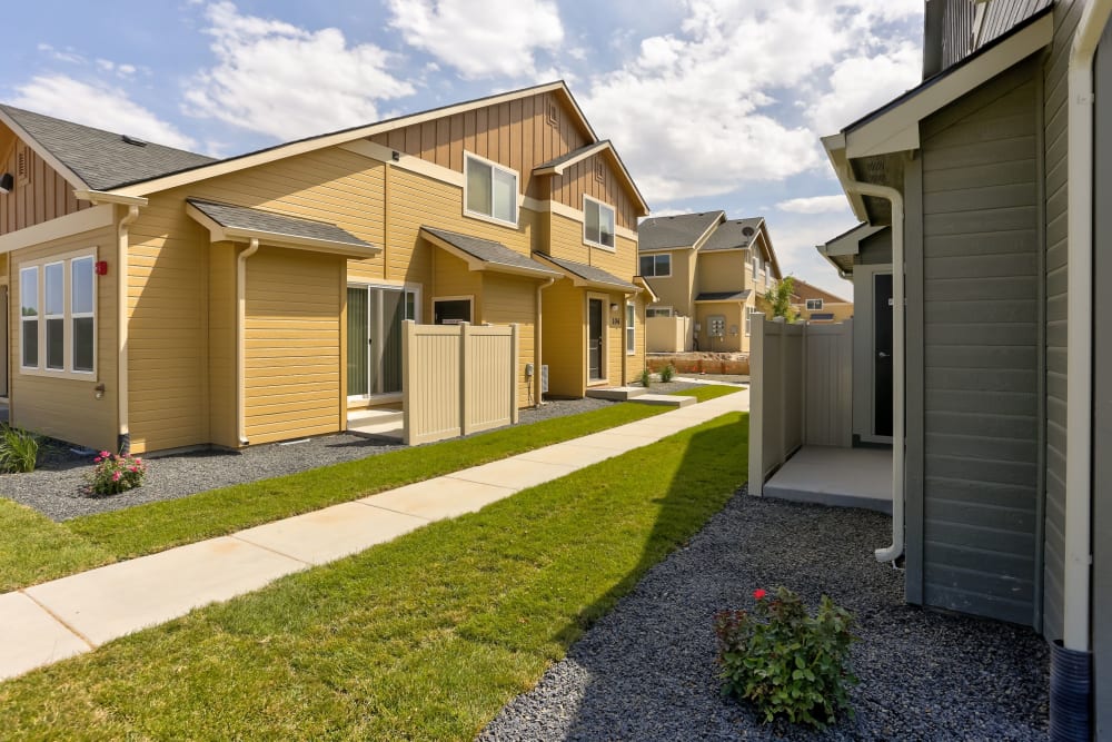 Path between homes at Cedar Park & Canyon Falls Townhomes in Twin Falls, Idaho