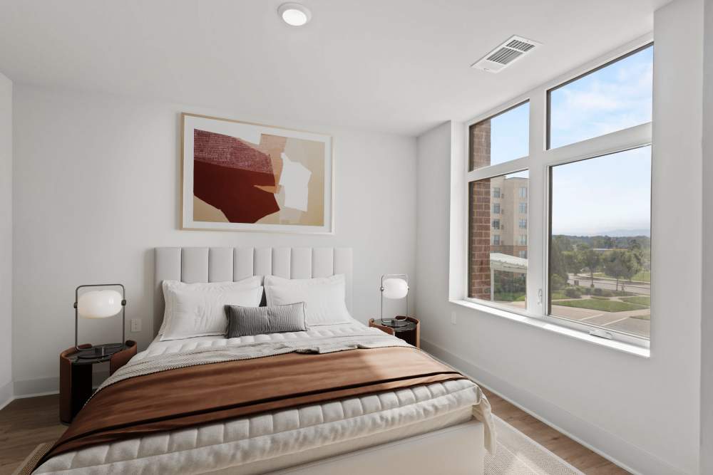 Model bedroom at The Elysian at Stonefield in Charlottesville, Virginia