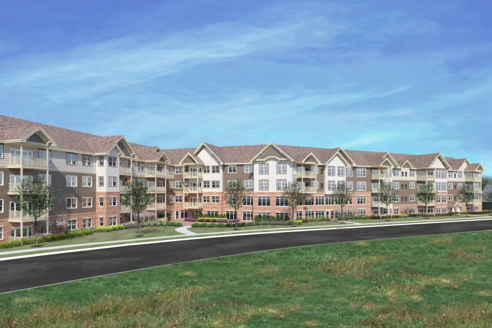 Rendering of main building at Applewood Pointe Maple Grove at Arbor Lakes in Maple Grove, Minnesota.