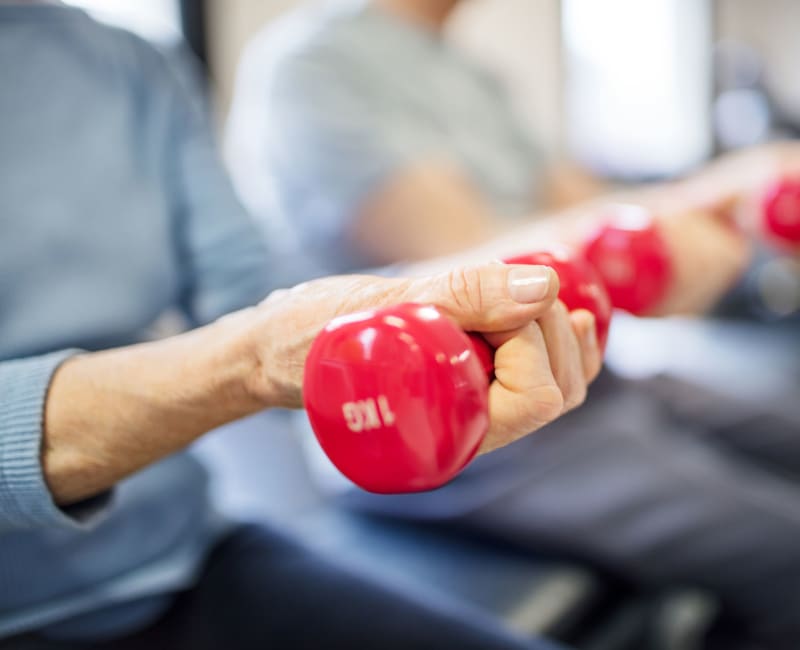 Residents doing group exercise at Deer Crest Senior Living in Red Wing, Minnesota