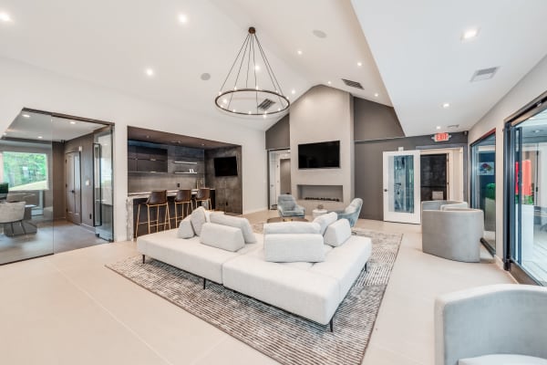 Spacious model bedroom with modern furnishings at Triangle Place in Durham, North Carolina