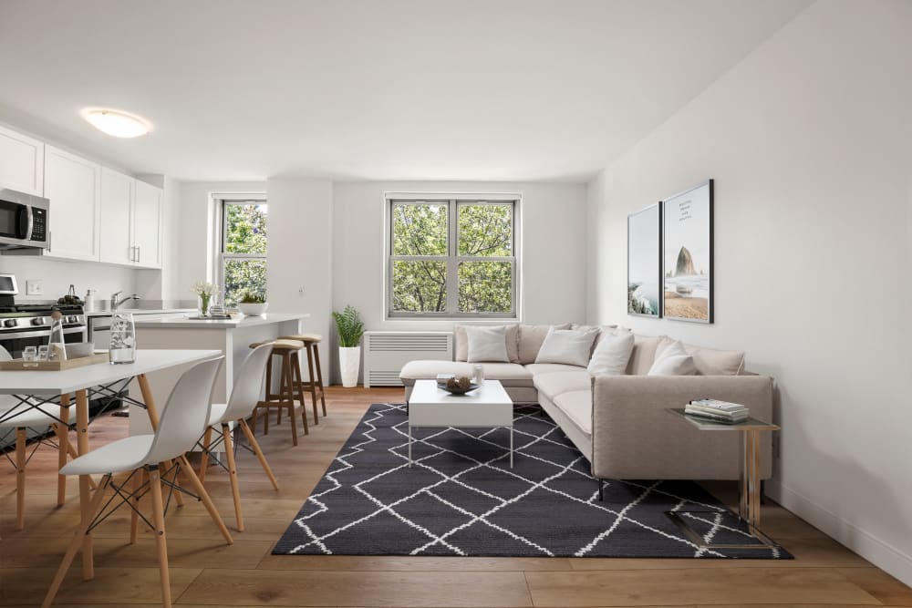 Living room at Camelot Court in Brighton, Massachusetts