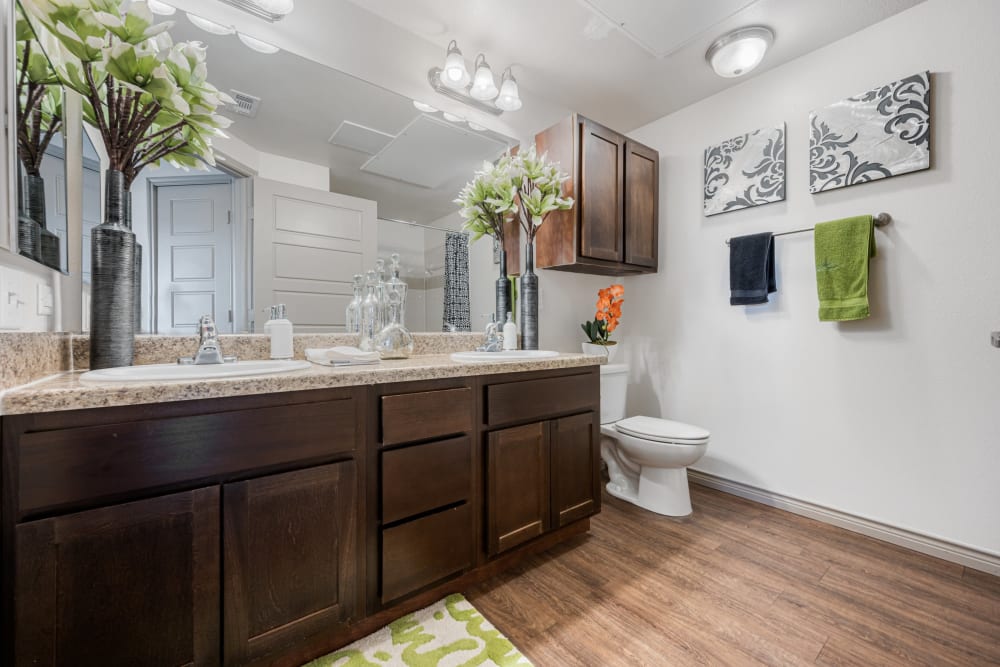 Model bathroom with granite countertops at The BLVD in San Angelo, Texas