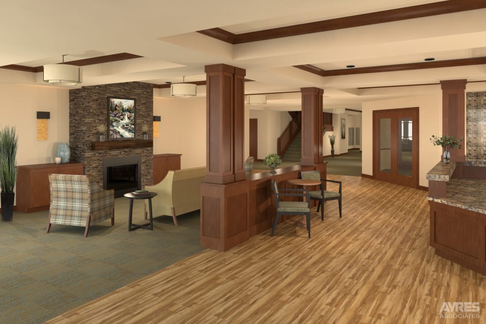 Main entry and lobby at Willows Landing in Monticello, Minnesota.