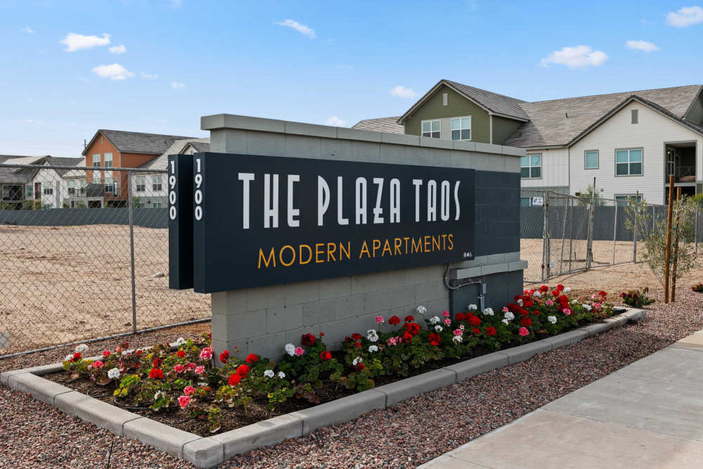 Property sign at The Plaza Taos, Chandler, Arizona