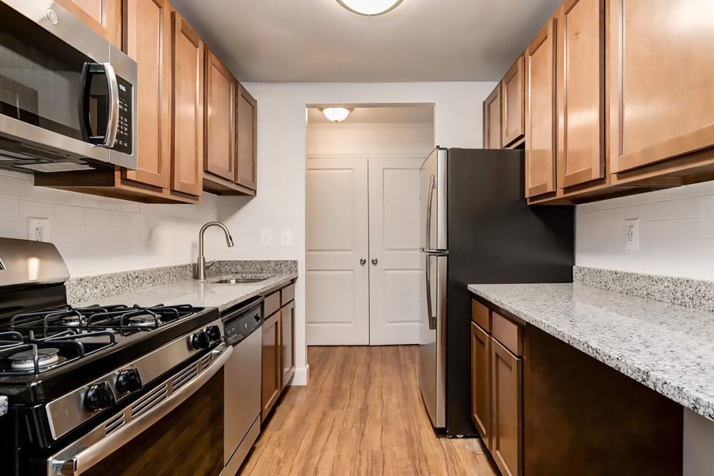 Model kitchen at Rolling Park Apartments in Windsor Mill, Maryland