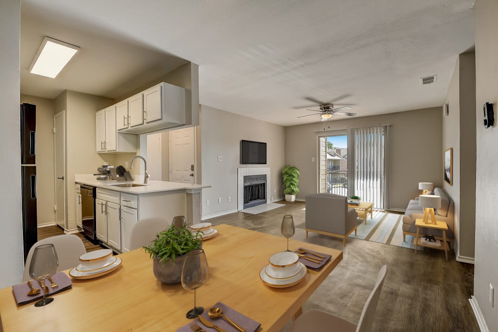 Modern dining area at Leander Apartment Homes in Benbrook, Texas