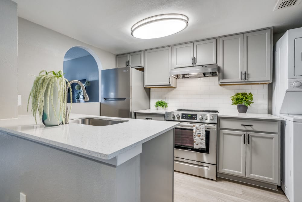 Modern kitchen appliances at Mateo Apartment Homes in Arlington, Texas