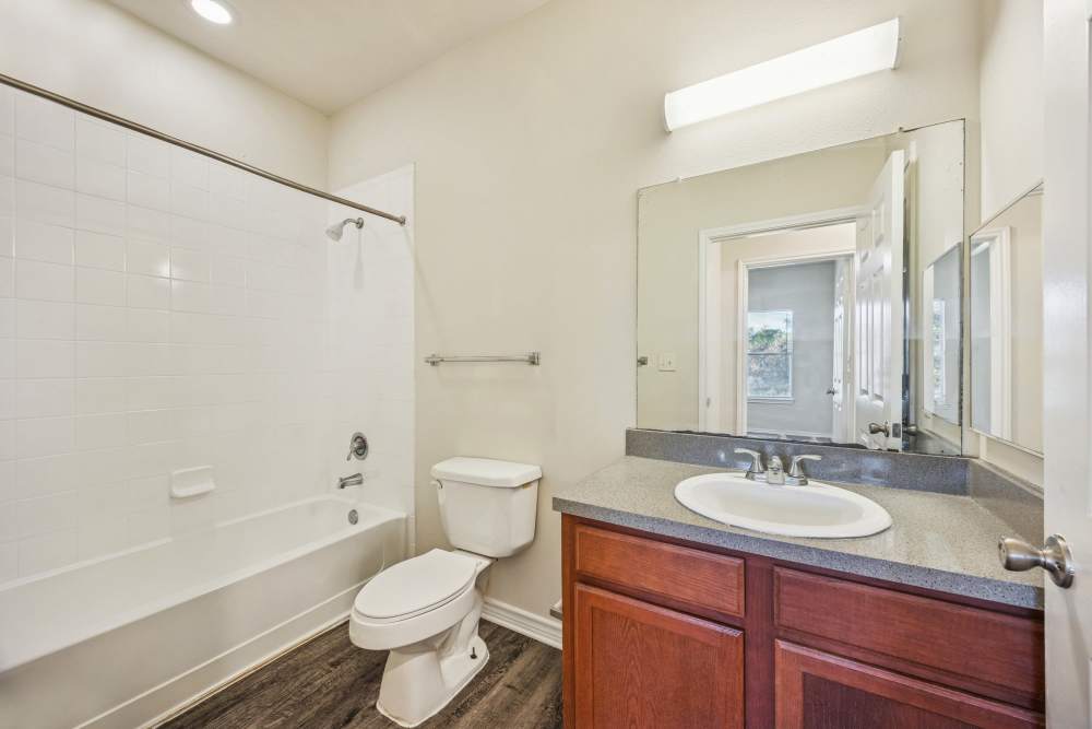 White bathroom at Casa Brazoria in Clute, Texas