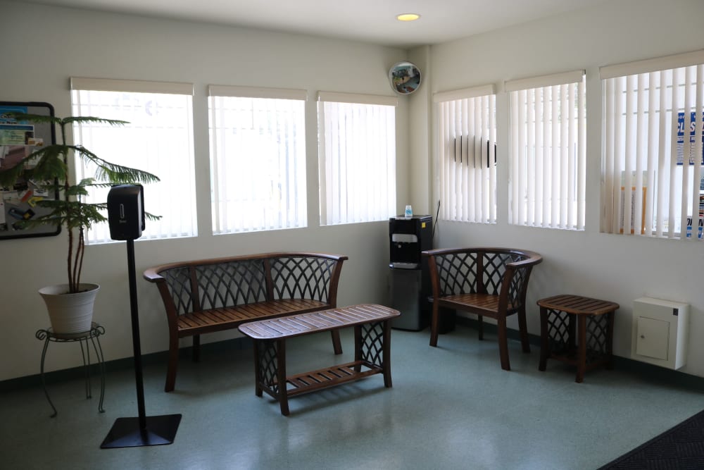 Chairs in the waiting room at Channel Islands Self Storage in Port Hueneme, California